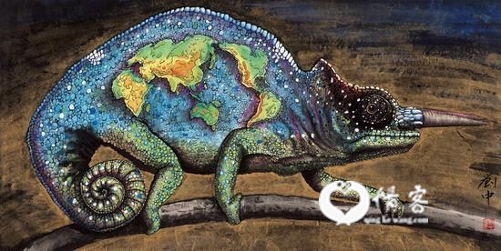 ▲ 国画《世界》 68cm×136cm 2003年