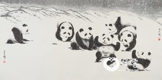▲ 国画《冰雪七宝》 122cm×244cm 2018年