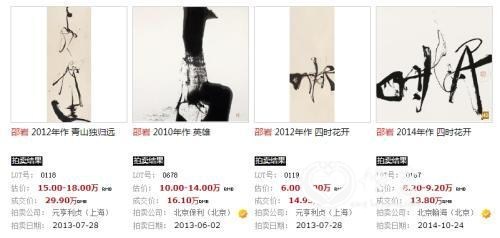 邵岩作品近年拍场表现。网页截图