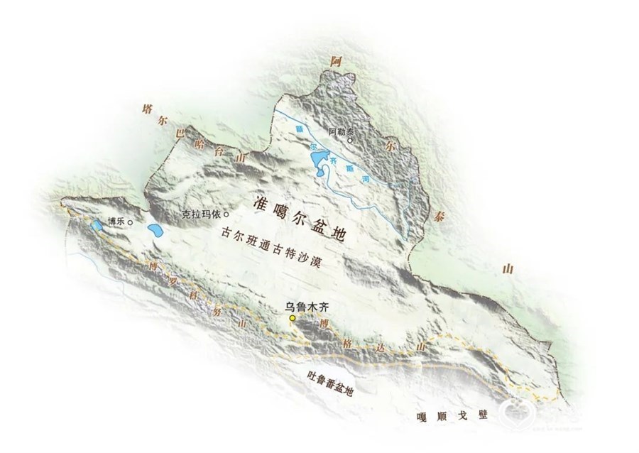 ▲ 古尔班通古特沙漠的位置。图/《多彩中国》